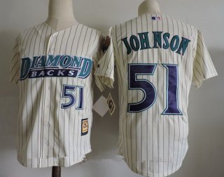 Men's Arizona Diamondbacks #51 Randy Johnson Cream 1999 Cooperstown Collection Stitched MLB Throwback Jersey