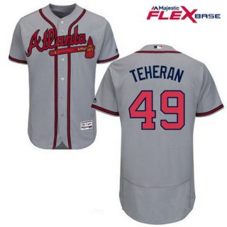 Men's Atlanta Braves #49 Julio Teheran Gray Road Stitched MLB Majestic Flex Base Jersey