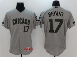 Men's Chicago Cubs #17 Kris Bryant Gray With Green Memorial Day Stitched MLB Majestic Flex Base Jersey