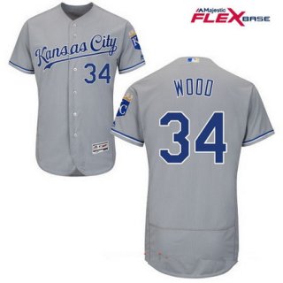 Men's Kansas City Royals #34 Travis Wood Gray Road Stitched MLB Majestic Flex Base Jersey