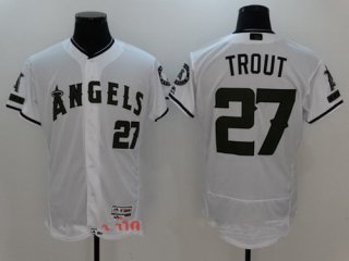 Men's Los Angeles Angels Of Anaheim #27 Mike Trout White with Green Memorial Day Stitched MLB Majestic Flex Base Jersey