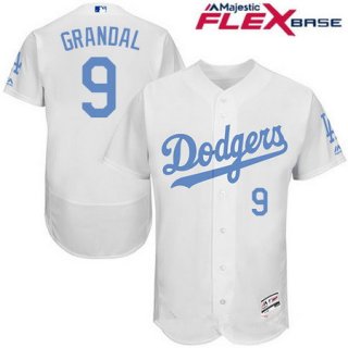 Men's Los Angeles Dodgers #9 Yasmani Grandal White 2016 Father's Day Stitched MLB Majestic Flex Base Jersey