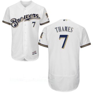 Men's Milwaukee Brewers #7 Eric Thames All White Stitched MLB Majestic Flex Base Jersey