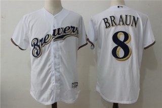 Men's Milwaukee Brewers #8 Ryan Braun White Home Stitched MLB Majestic Cool Base Jerse