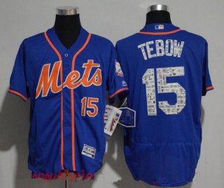 Men's New York Mets #15 Tim Tebow Royal Blue 2017 Spring Training Stitched MLB Majestic Flex Base Jersey