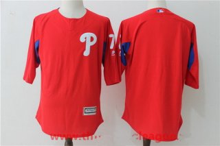 Men's Philadelphia Phillies #7 Maikel Franco Red Collection On-Field 3-4-Sleeve Stitched MLB Majestic Batting Practice Jersey