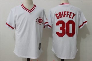 Men's Cincinnati Reds #30 Ken Griffey Jr Retired White Pullover Stitched MLB Majestic Cooperstown Collection Jersey