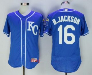 Men's Kansas City Royals #16 Bo Jackson Retired Royal Blue KC Stitched MLB Majestic Flex Base Jersey