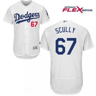 Men's Los Angeles Dodgers Sportscaster #67 Vin Scully Retired White Home Stitched MLB Majestic Flex Base Jersey