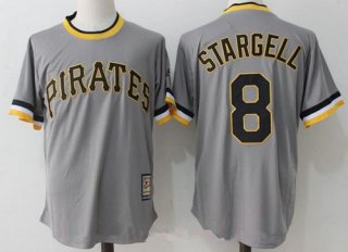 Men's Pittsburgh Pirates #8 Willie Stargell Retired Gray Pullover Stitched MLB Majestic Cooperstown Collection Jersey