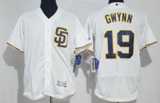 Men's San Diego Padres #19 Tony Gwynn Retired White Home Stitched MLB 2016 Majestic Flex Base Jersey