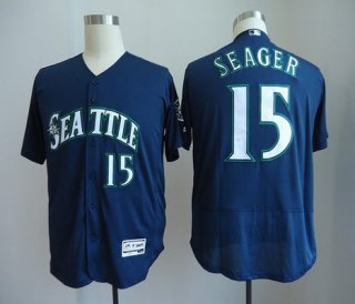 Men's Seattle Mariners #15 Kyle Seager Navy Blue Stitched MLB Majestic Flex Base Jersey