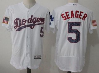 Men's Los Angeles Dodgers #5 Corey Seager White 2017 Independence Stars & Stripes Stitched MLB Majestic Flex Base Jersey