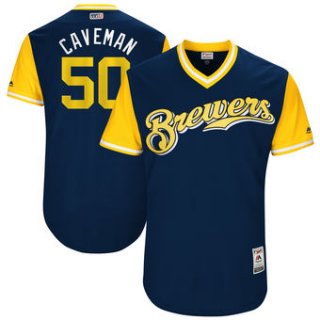 Men's Milwaukee Brewers Jacob Barnes Caveman Majestic Navy 2017 Players Weekend Authentic Jersey