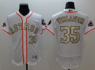 Houston Astros #35 Justin Verlander White FlexBase Authentic 2017 World Series Champions Gold Program Stitched Baseball Jersey