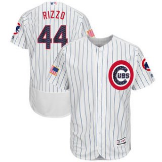 Chicago Cubs #44 Anthony Rizzo Majestic 2017 Stars & Stripes Authentic Collection FlexBase Player White Jersey