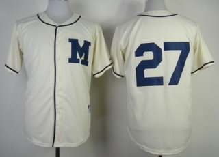 Milwaukee Brewers #27 Carlos Gomez 1913 Cream M Patch Jersey