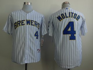 Milwaukee Brewers #4 Paul Molitor White Pinstripe Jersey