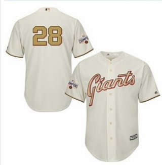 Men's San Francisco Giants #28 Buster Posey 2015 Cream World Series Gold Program Jersey