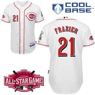 Men's Cincinnati Reds #21 Todd Frazier White Jersey With 2015 All-Star Patch