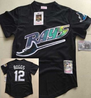 Men's Tampa Bay Rays #12 Wade Boggs Mesh BP Black Throwback Jersey