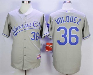 Men's Kansas City Royals #36 Edinson Volquez Grey Cool Base Jersey