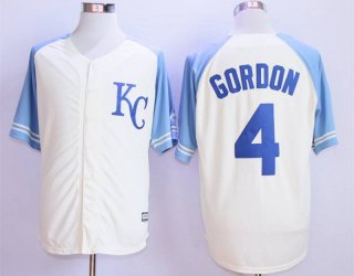 Men's Kansas City Royals #4 Alex Gordon Cream New Cool Base Jersey