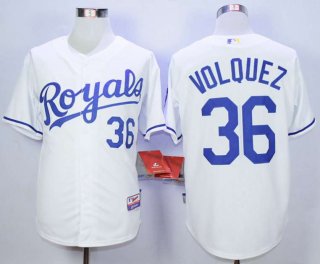 Men's Kansas City Royals #36 Edinson Volquez White Cool Base Jersey