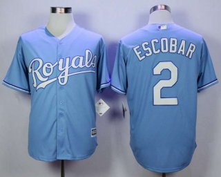 Men's Kansas City Royals #2 Alcides Escobar Light Blue New Cool Base Jersey