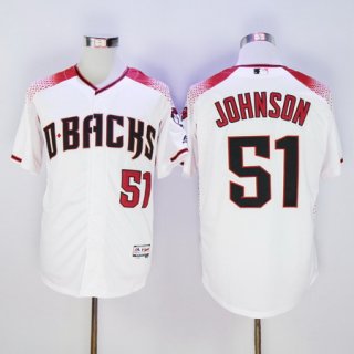 Men's Arizona Diamondbacks #51 Randy Johnson Retired Home White Brick 2016 Flexbase Majestic Baseball Jersey