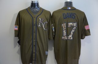 Men's Kansas City Royals #17 Wade Davis Green Salute to Service Majestic Baseball Jersey