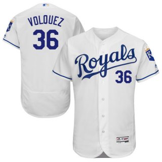 Men's Kansas City Royals #36 Edinson Volquez Majestic White 2016 Flexbase Authentic Collection Jersey