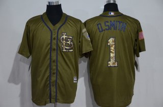 Men's St. Louis Cardinals #1 Ozzie Smith Retired Green Salute to Service Majestic Baseball Jersey