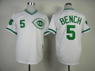 Cincinnati Reds #5 Johnny Bench St. Patrick's Day White Throwback jersey