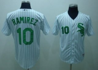 Chicago White Sox #10 Alexei Ramirez White With Green Pinstripe Jersey