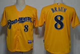 Milwaukee Brewers #8 Ryan Braun Yellow Jersey