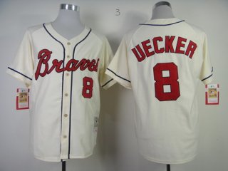 Atlanta Braves #8 Bob Uecker Cream Throwback Jersey