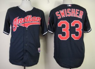 Cleveland Indians #33 Nick Swisher Navy Blue Jersey