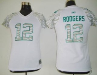Green Bay Packers #12 Rodgers White Womens Zebra Field Flirt Fashion Jersey