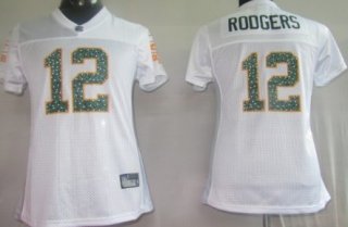Green Bay Packers #12 Rodgers White Womens Sweetheart Jersey
