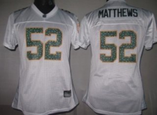 Green Bay Packers #52 Matthews White Womens Sweetheart Jersey