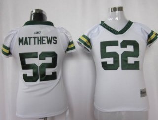 Green Bay Packers #52 Matthews White Womens Field Flirt Fashion Jersey