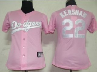 Los Angeles Dodgers #22 Kershaw Pink With White Womens Jersey