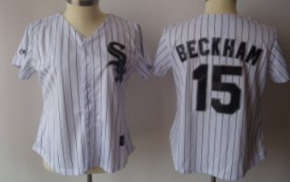Chicago White Sox #15 Beckham White With Black Pinstripe Womens Jersey