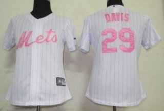 New York Mets #29 Davis White With Pink Pinstripe Womens Jersey