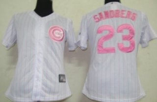 Chicago Cubs #23 Sandberg White With Pink Pinstripe Womens Jersey