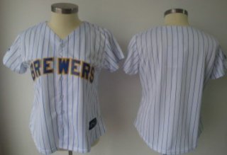 Milwaukee Brewers Blank White With Blue Womens Jersey