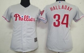 Philadelphia Phillies #34 Halladay Gray Womens Jersey