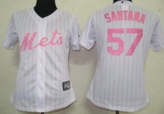 New York Mets #57 Santana White With Pink Pinstripe Womens Jersey