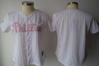 Philadelphia Phillies Blank White With Pink Pinstripe Womens Jersey